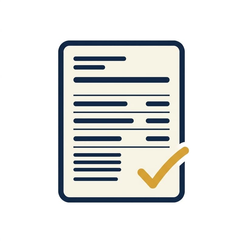 Document icon with lines of text and a checkmark