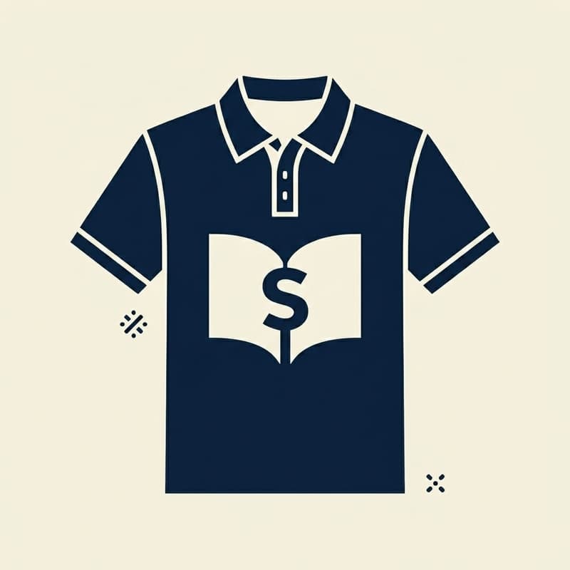 Navy polo shirt icon with a custom logo design on the chest